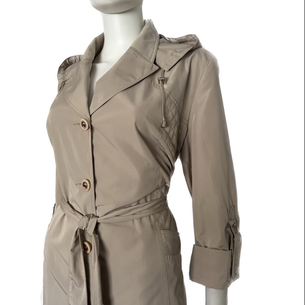 WOMEN PLUS SIZE TRENCH COAT HOODED BELTED COAT LINED COLLARED SINGLE-BREASTED - Picture 9 of 13